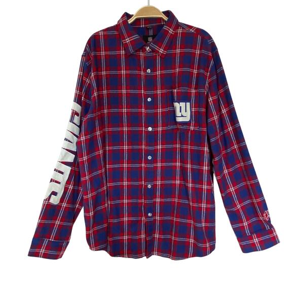 NFL New York Giants Wordmark Flannel Shirt Men XL Red Long Sleeve Button Up - Picture 2 of 10